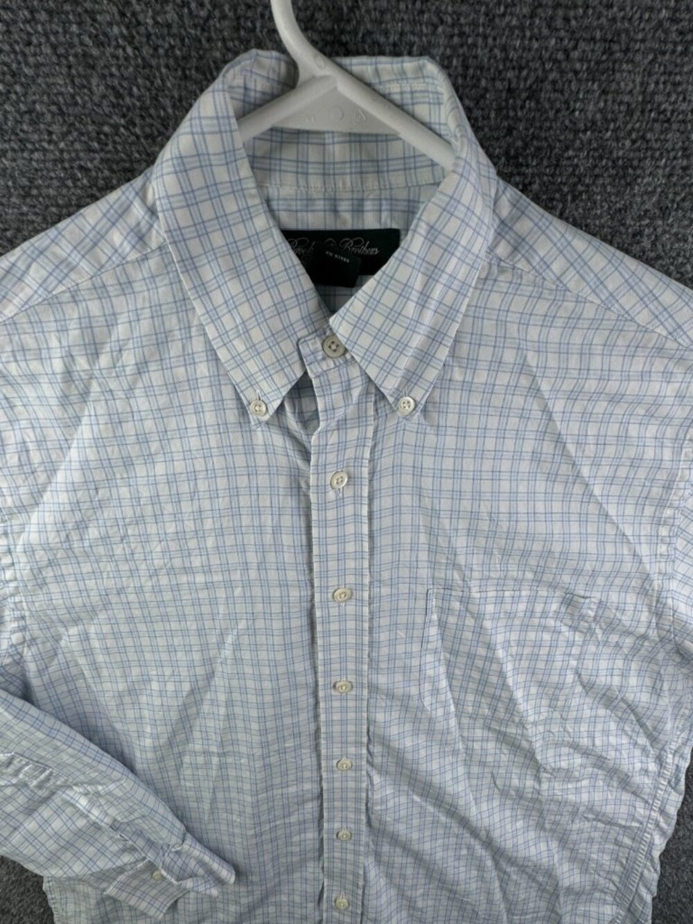 Brooks Brothers Cotton Button Up Shirt Long Sleeve Blue Check Medium Italy